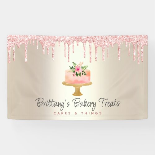 Blush Pink Cake Glitter Drips Bakery Gold Ombre Banner