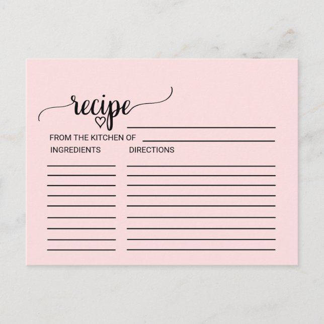 Blush Pink Calligraphy Bridal Shower Recipe Cards (Front)