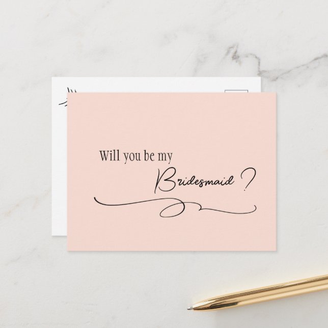Blush Pink Calligraphy Bridesmaid Proposal    Post Postcard (Front/Back In Situ)