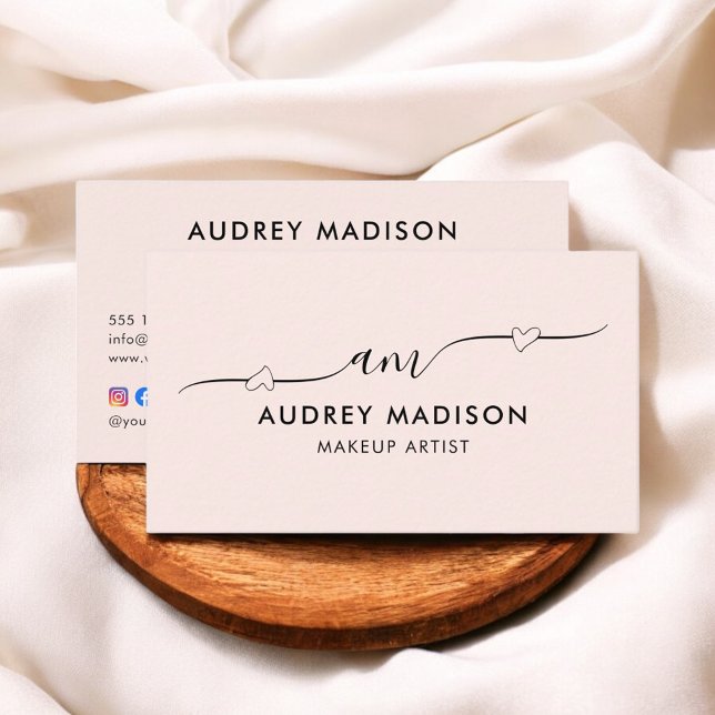 Blush Pink Calligraphy Girly Heart QR Code Business Card (Creator Uploaded)