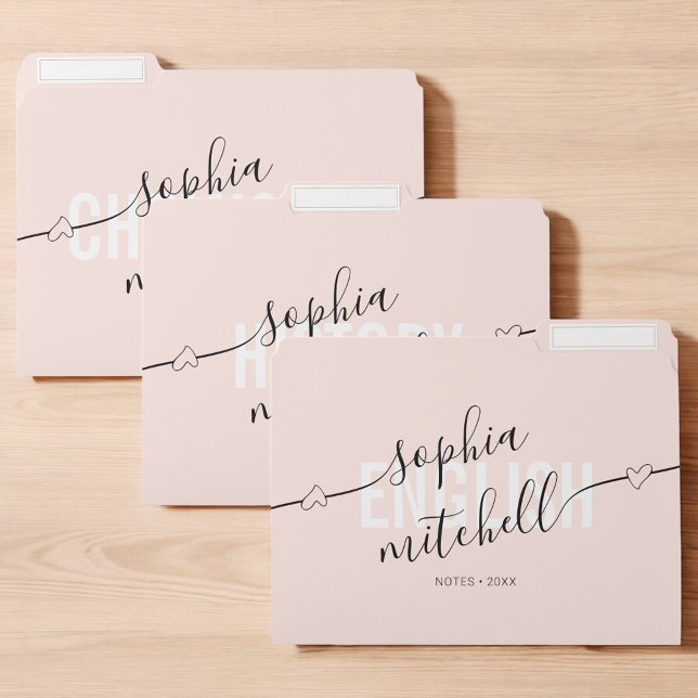 Blush Pink Calligraphy Heart Girly File Folder (Creator Uploaded)