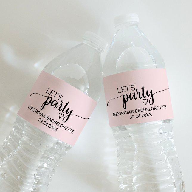 Blush Pink Calligraphy "Let's Party" Bachelorette Water Bottle Label