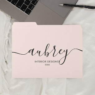 Blush Pink Calligraphy Minimalist Girly File Folder