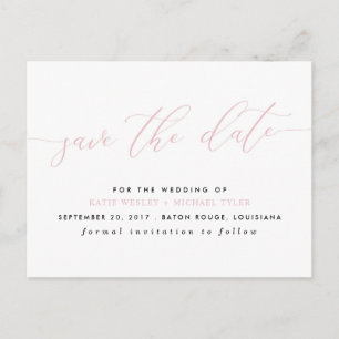 Blush Pink Calligraphy Modern Save the Date Announcement Postcard