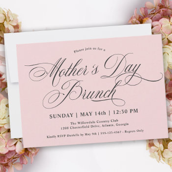 Blush Pink Calligraphy Mother's Day Brunch Invitation by DP_Holidays at Zazzle