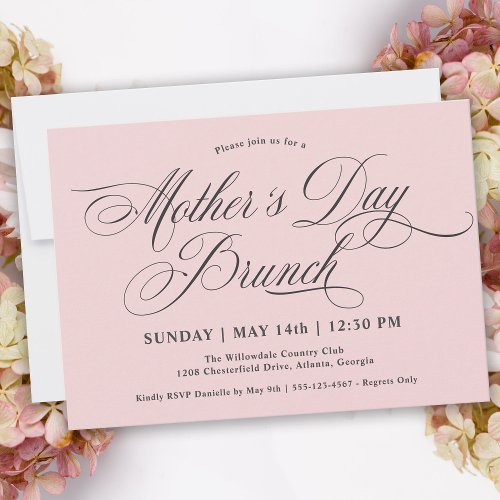 Blush Pink Calligraphy Mothers Day Brunch Invitation