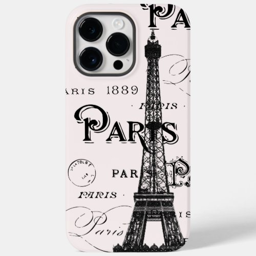 Blush Pink Calligraphy Paris France Eiffel Tower Case_Mate iPhone 14 Pro Max Case