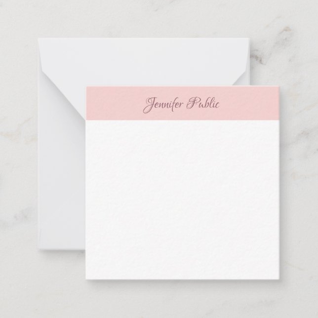 Blush Pink Calligraphy Script Name Simple Modern Note Card (Front)