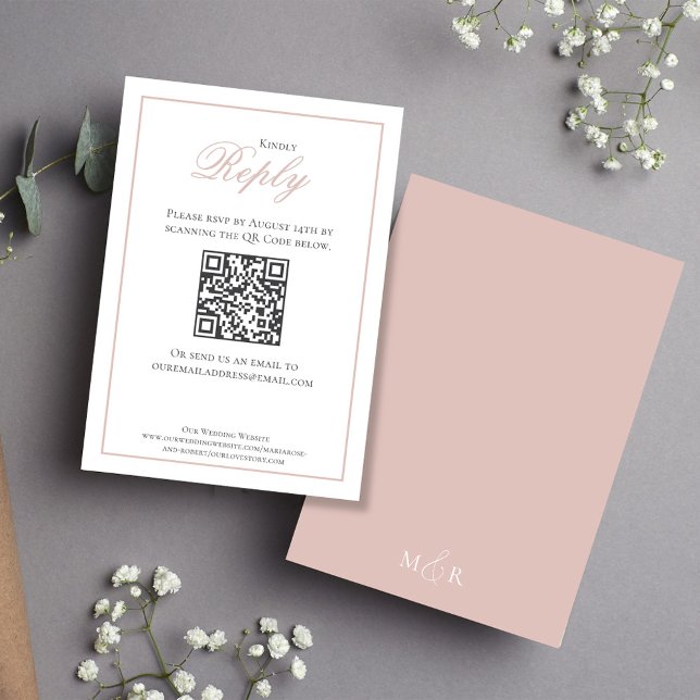 Blush Pink Calligraphy Script RSVP Elegant Card (Blush pink wedding rsvp card with stylish calligraphy script.)