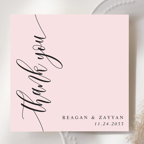 Blush Pink Calligraphy Script Wedding Thank You Card