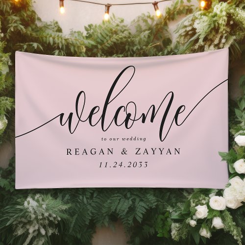 Blush Pink Calligraphy Simple Wedding Welcome Banner