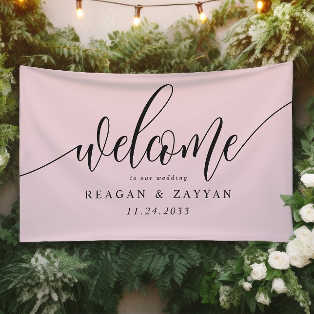 Blush Pink Calligraphy Simple Wedding Welcome Banner (Creator Uploaded)