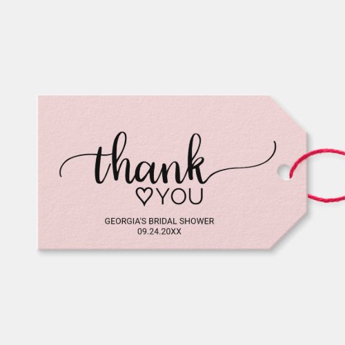 Blush Pink Calligraphy Thank You Bridal Shower Gift Tags