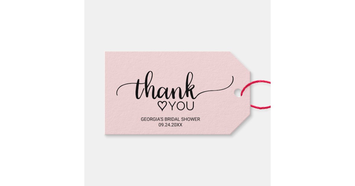 Blush Pink Calligraphy Thank You Bridal Shower Gift Tags | Zazzle