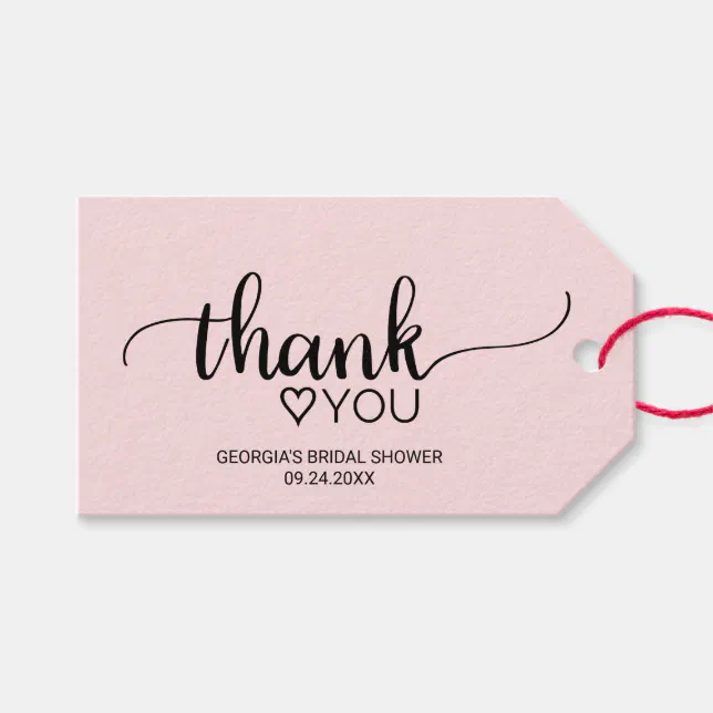 Blush Pink Calligraphy Thank You Bridal Shower Gift Tags | Zazzle