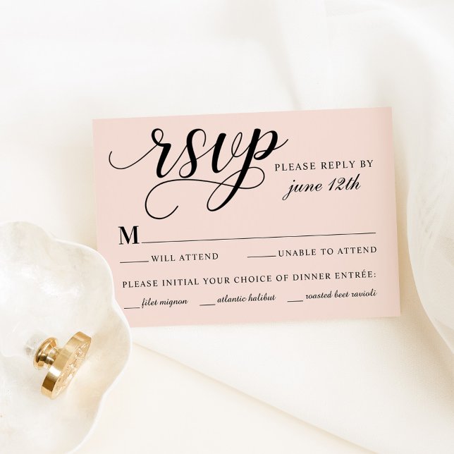 Blush Pink Calligraphy Wedding with Meal RSVP Card (Creator Uploaded)