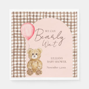 Blush Pink Can Bearly Wait Girl Baby Shower  Napkins