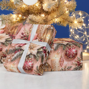 Blush Pink Candlelight Christmas Wrapping Paper