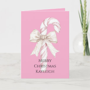 Blush Pink Candy Cane Christmas Card