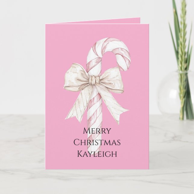Blush Pink Candy Cane Christmas Card (Front)