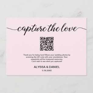 Blush Pink Capture the love QR code wedding photo Enclosure Card