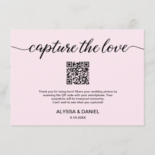 Blush Pink Capture the love QR code wedding photo Enclosure Card