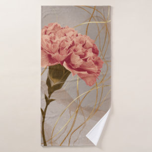 Blush Pink Carnation Floral Gold Bath Towel
