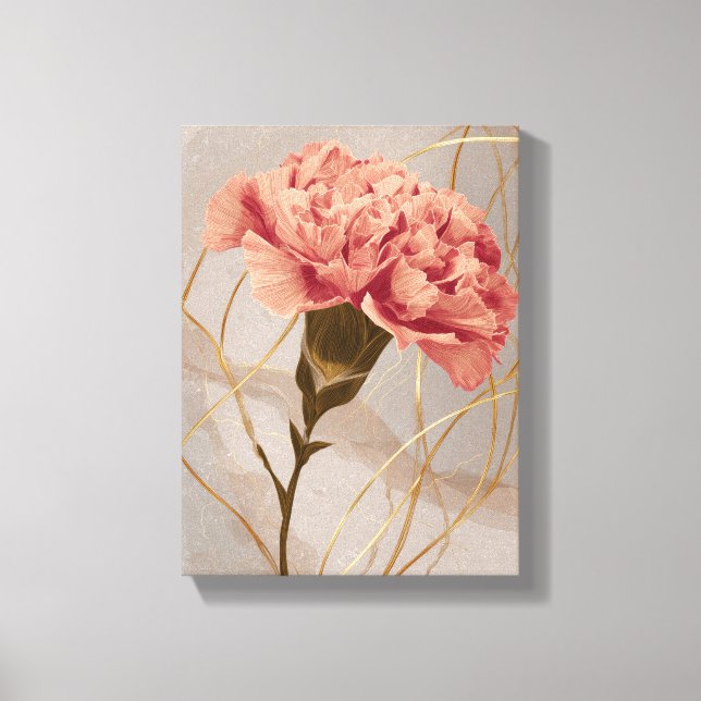 Blush Pink Carnation Floral Gold Canvas Print (Front)