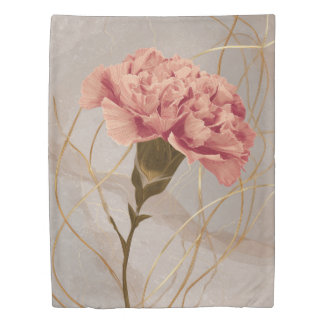 Blush Pink Carnation Floral Gold Duvet Cover