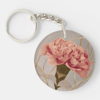 Blush Pink Carnation Floral Gold Keychain