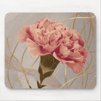 Blush Pink Carnation Floral Gold Mouse Pad