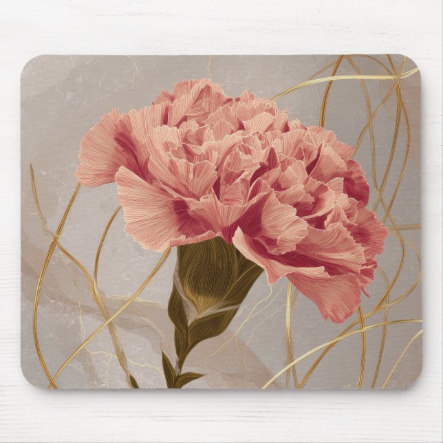 Blush Pink Carnation Floral Gold Mouse Pad (Front)