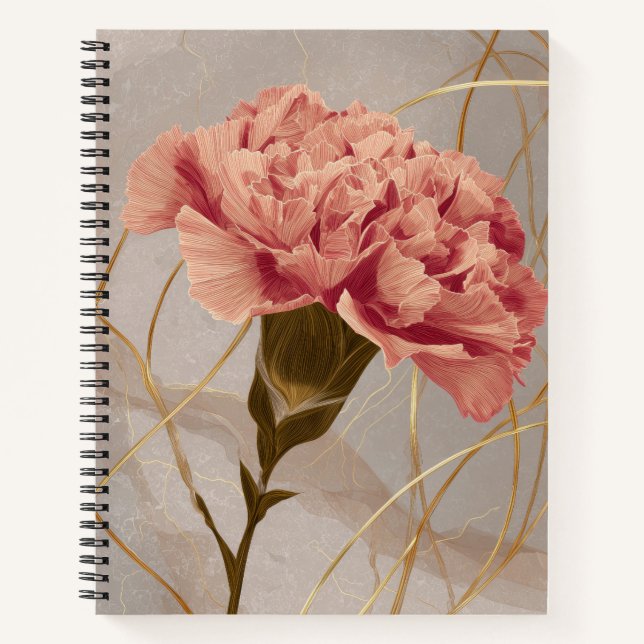 Blush Pink Carnation Floral Gold Notebook (Front)