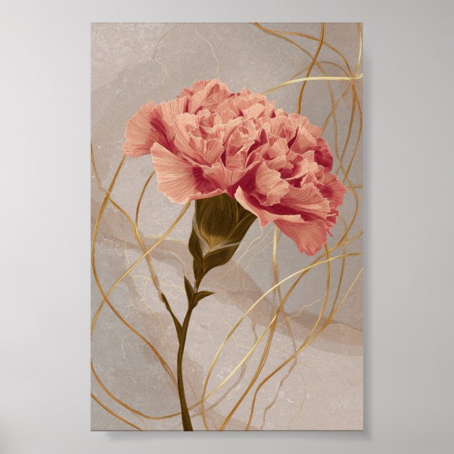 Blush Pink Carnation Floral Gold Poster (Front)