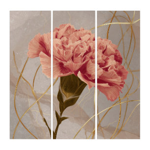 Blush Pink Carnation Floral Gold Triptych