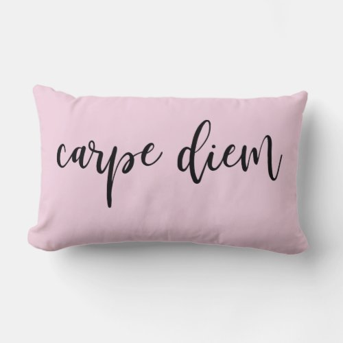 Blush Pink Carpe Diem Elegant Script Lumbar Pillow