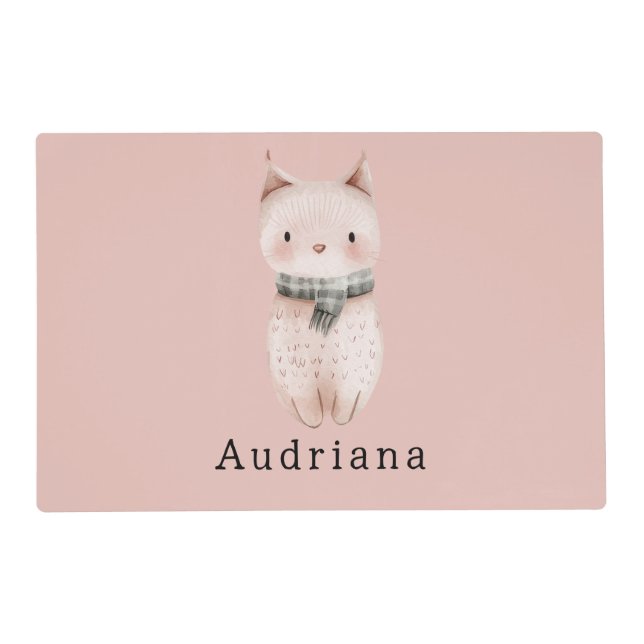 Blush Pink Cat Birthday  Placemat (Front)