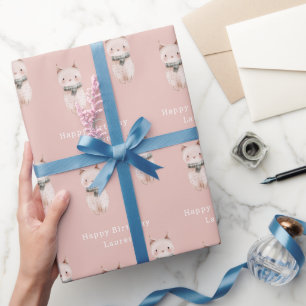 Blush Pink Cat Birthday Wrapping Paper