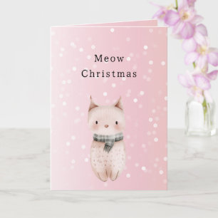 Blush Pink Cat Confetti Dots Christmas Card