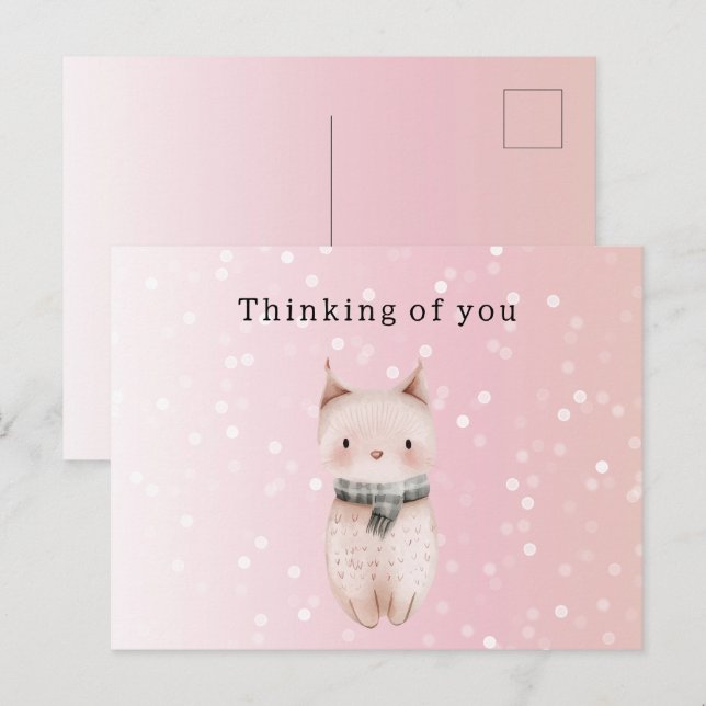 Blush Pink Cat Confetti Dots Thinking of you Postcard (Front/Back)