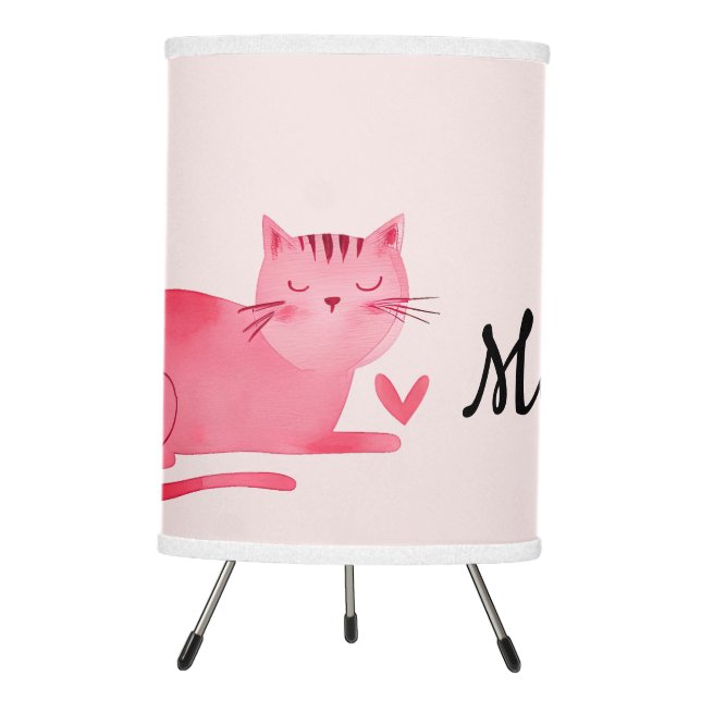 Blush Pink Cat with Heart Tripod Lamp (Front)
