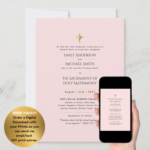 Blush Pink  Catholic Nuptial Mass Wedding Invitation