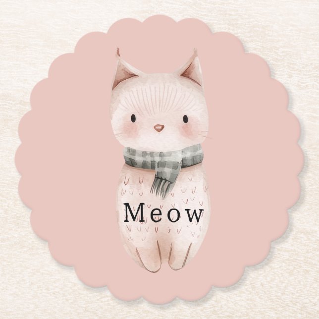 Blush Pink Cats Paper Coaster (Front)