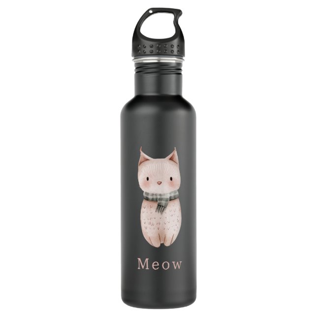 Blush Pink Cats Stainless Steel Water Bottle (Front)