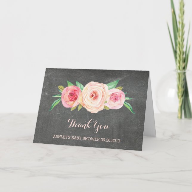 Blush Pink Chalkboard Baby Shower Thank You (Front)