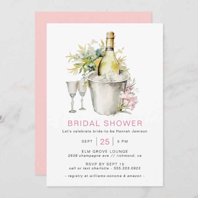Blush Pink Champagne | Cute Casual Bridal Shower Invitation (Front/Back)