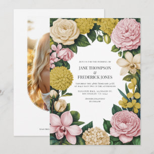 Blush Pink, Champagne & Gold Floral Wedding Invitation