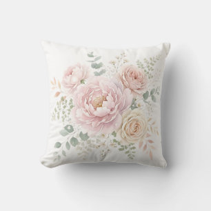 Blush Pink & Champagne Watercolor Floral Bouquet Throw Pillow