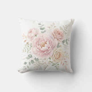 Blush Pink & Champagne Watercolor Floral Bouquet Throw Pillow