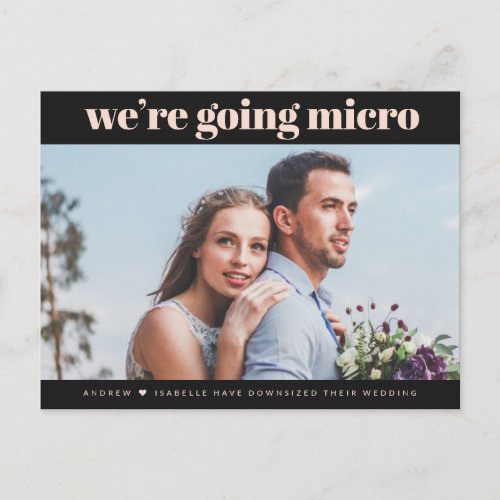 Blush Pink Charcoal Downsized Micro Wedding Photo Postcard